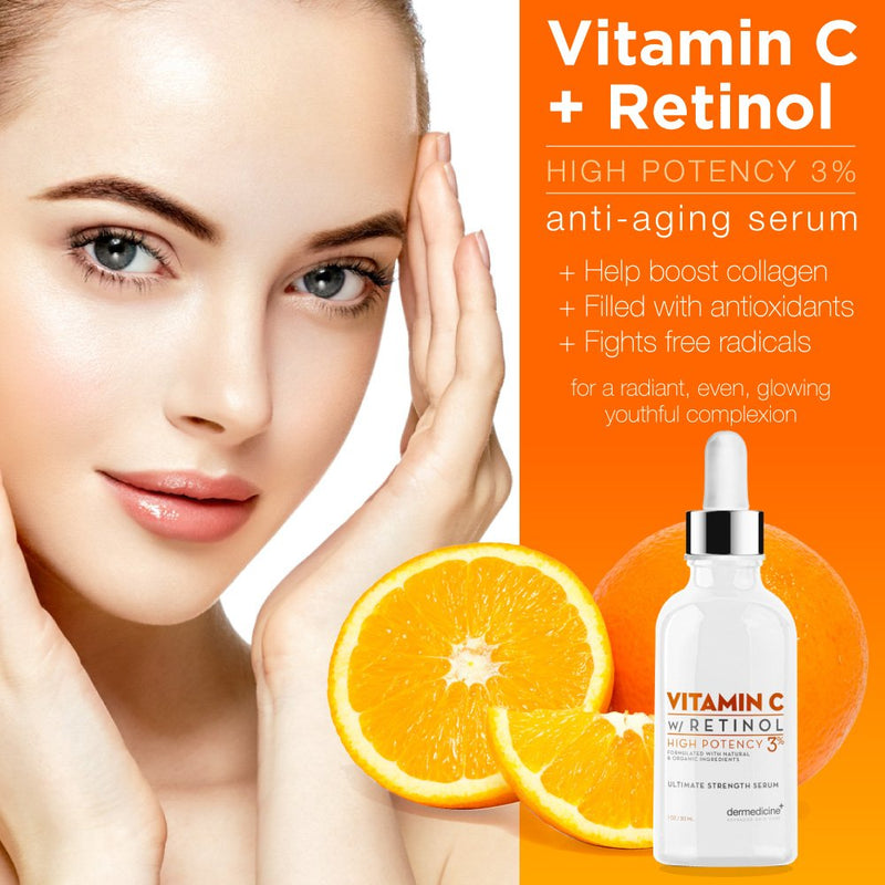 Vitamin C Serum with 3% Retinol, Anti-Aging for Face, High Potency | Helps reduce the look of fine lines and wrinkles and improve the appearance of uneven skin tone