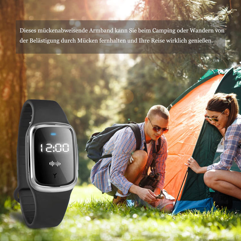 [Australia] - Feloyal Mosquito Repellent Bracelets, Rechargeable USB Ultrasonic Waterproof Anti-Mosquito Watch for Indoor and Outdoor Use, Suitable for Adults and Children (Black) 