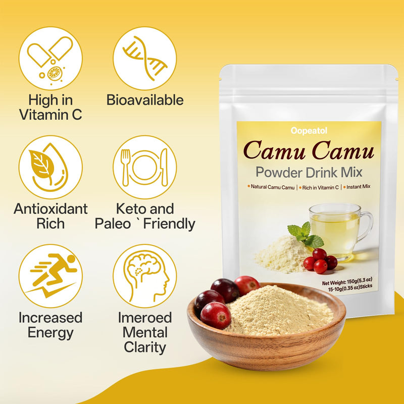 Camu Camu Powder, Rich in Natural Vitamin C, Superfood Powder for Smoothies, Wellness Shots & Immune Support, Sourced from Peruvian Camu Camu Berries
