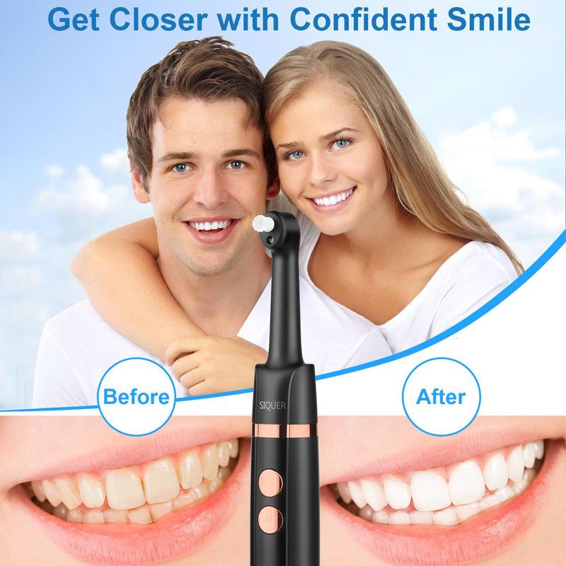 [Australia] - Tooth Polisher - SIQUER Plaque Remover for Teeth Whitening Dental Tools Electric Tartar Polishing Teeth Cleaning Kit with LED Light 5 Speed Modes with 5 Replacement Brush Heads (Black) Black 