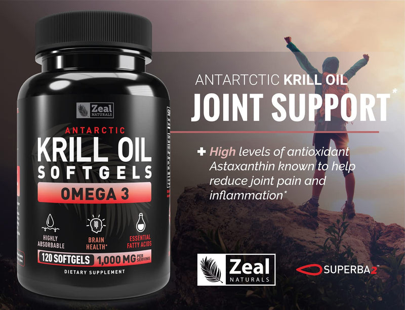 [Australia] - Antarctic Krill Oil 1000mg (120 Softgels) Omega 3 Krill Oil Supplement with EPA, DHA & Astaxanthin - Omega 3 Fish Oil for Joint, Brain, and, Heart Support for Men and Women 120 Count (Pack of 1) 