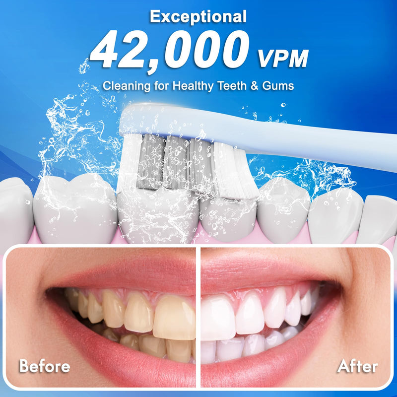 [Australia] - Sonic Electric Toothbrush for Adults and Kids, Comes with 10 Brush Heads & Travel Case, 5 Modes with 2 Minutes Built in Smart Timer, One Charge for 90 Days, 42,000 VPM Motor (Blue and White) Blue-white 
