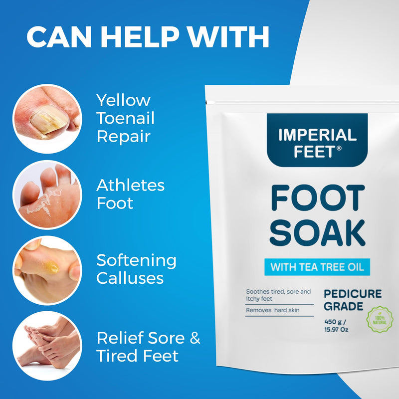 [Australia] - Epsom Salt Foot Soak w Tea Tree for Foot Bath (PEDICURE GRADE) - Toenail Repair, and Fungus Athletes Foot, Softens Calluses, Tired Feet, Nail Discoloration Foot Soak Salts, Smelly Foot Therapy16oz 