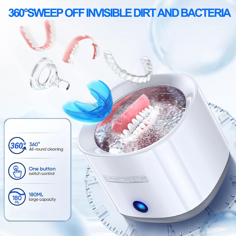 [Australia] - Ultrasonic Cleaner, 43000Hz Ultrasonic Glasses Cleaner, 2 Time Modes Ultrasonic Cleaner 360° Deep Cleaning for Cleaning Jewelry, Dentures, Watches, Glasses, Rings, Necklaces White 
