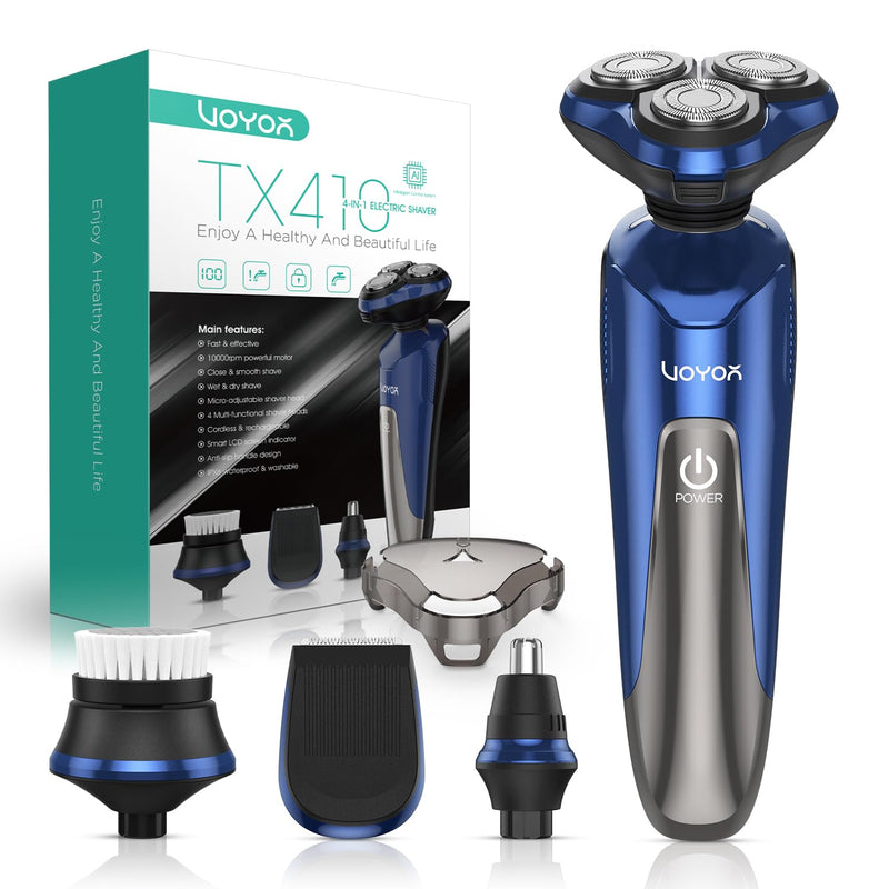 [Australia] - VOYOR Electric Razor for Men Cordless Shavers for Shaving with face sideburn Nose Ear Hair Rechargeable Wet Dry Waterproof TX410 New (New Version-Blue) New Version-Blue 