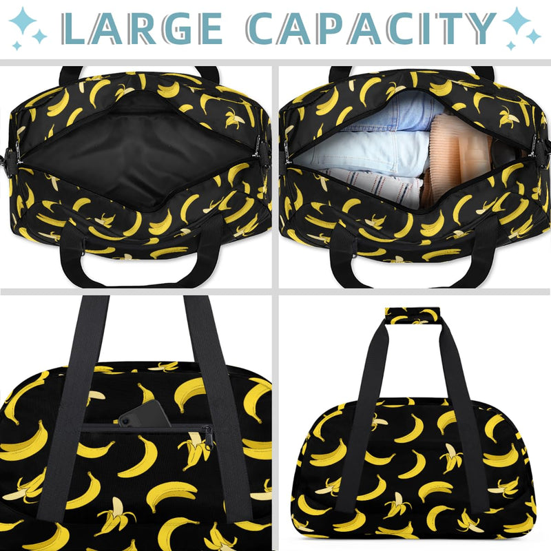 Gym Travel Duffle Bag for Boys - Banana Kids Overnighter Weekend Bag with Front Zipper Pocket for School Practice, Teens Carry-On Size Sleepover Bags