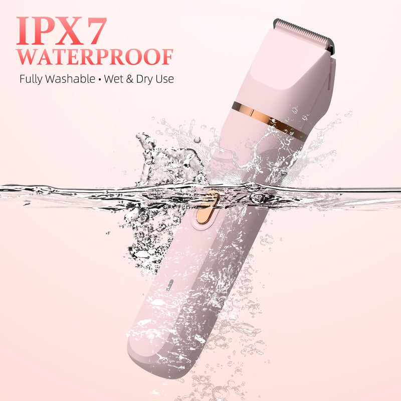 5-in-1 Bikini Trimmer for Women, IPX7 Waterproof Electric Razors Shaver, Cordless Body Hair Trimmer, Facial & Pubic Hair Removal, Ceramic Blade (Blush) A-pink