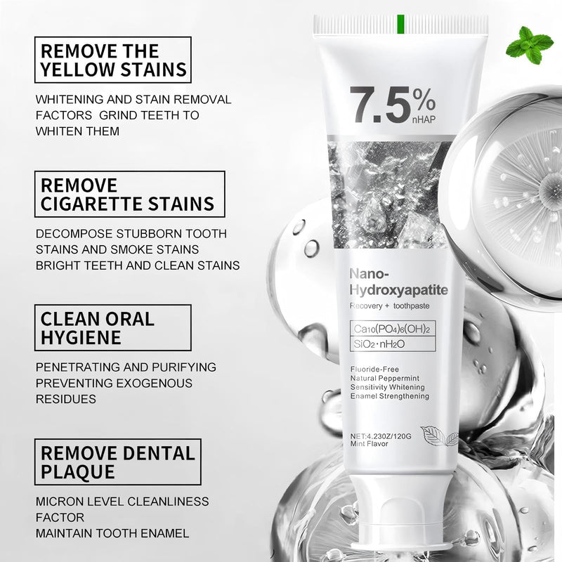 [Australia] - 7.5% Hydroxyapatite Toothpaste, Advanced Enamel Protection, Freshening Breath.Deep Cleansing, 7.5% Hydroxyapatite Whitening and Repairing Toothpaste, Fluorine-Free Formula, Containing Mild Mint.. 2pc 2 
