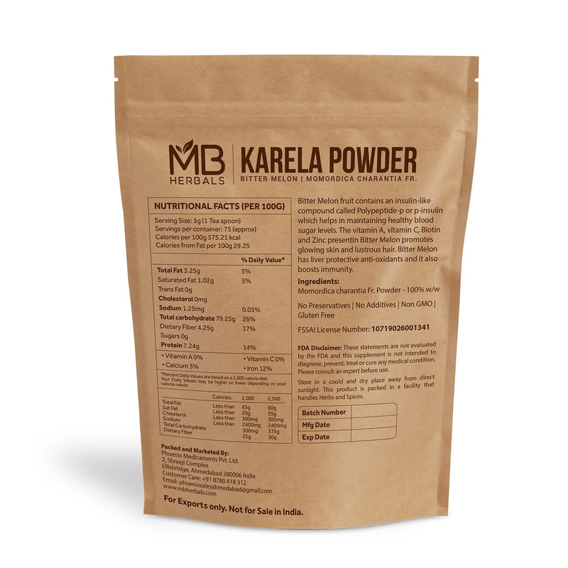 [Australia] - MB Herbals De-Seeded Karela Powder 454 Gram | 1 LB / 16 oz | 100% Pure Bitter Melon Powder | Momordica charantia Fr. | No Preservatives | Non GMO | Gluten Free 