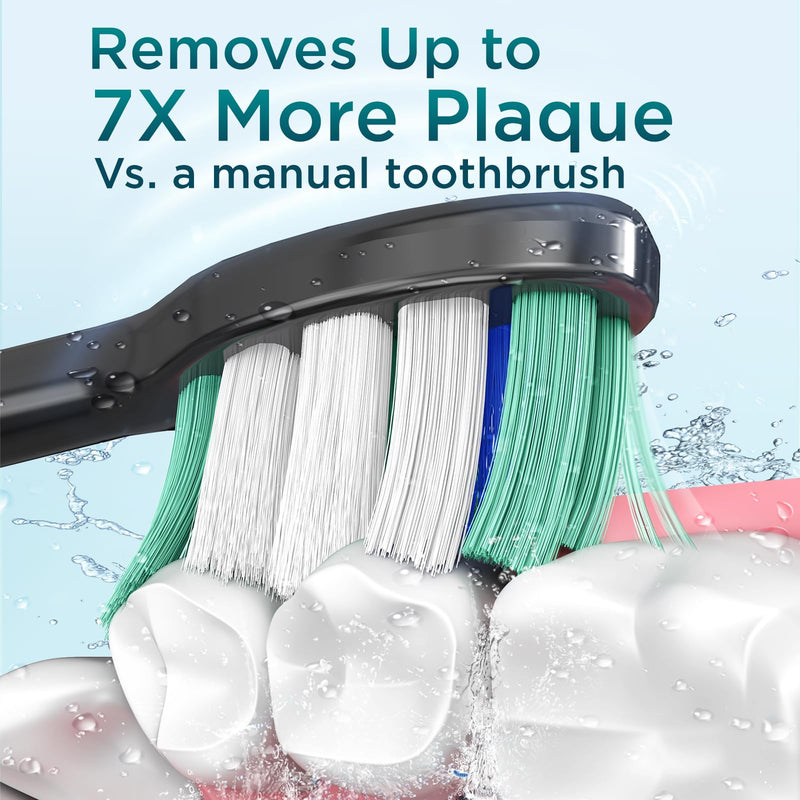 [Australia] - Electric Toothbrush for Adults with 8 Brush Heads, Sonic Toothbrush Rechargeable with a Holder & Travel Case, 2.5 Hours Charge for 120 Days Use Black 8 Count (Pack of 1) 