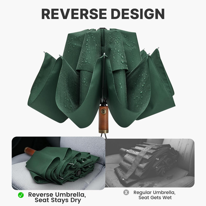 G4Free 54 + 62 Inch Large Golf Umbrella Compact Reverse Travel Umbrella Windproof for Rain Double Canopy Automatic Open Close With Reflective Stripe