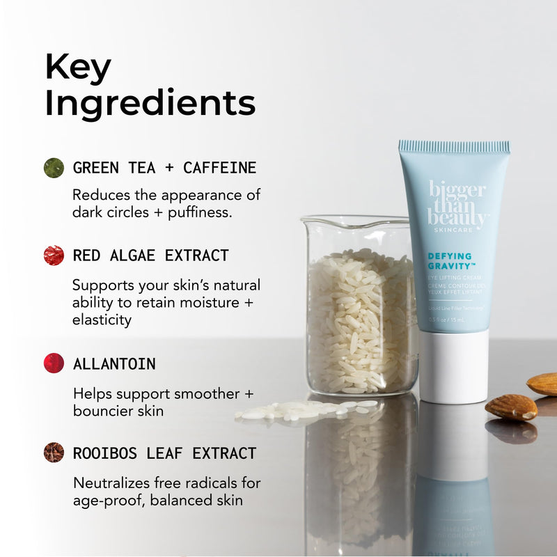 Bigger Than Beauty Defying Gravity Eye Lifting Cream, Vegan | Plant-Based Retinol with Green Tea & Essential Vitamins, Daily Use, Cruelty Free