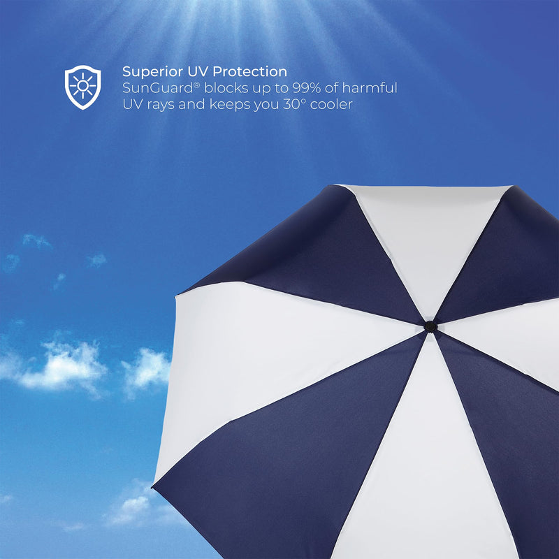 Totes Folding Golf Umbrella Water Repellant, Auto Open/Close, UV Sun Protection, 54-Inch, Navy/White