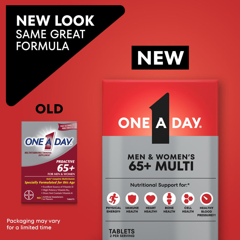 One A Day Proactive 65+, Mens & Womens Multivitamin, Supplement with Vitamin A, C, D, and Zinc to Support Bone Health & Cell Health, Calcium, Folic Acid, Tablet 150 Count 150 Count (Pack of 1)