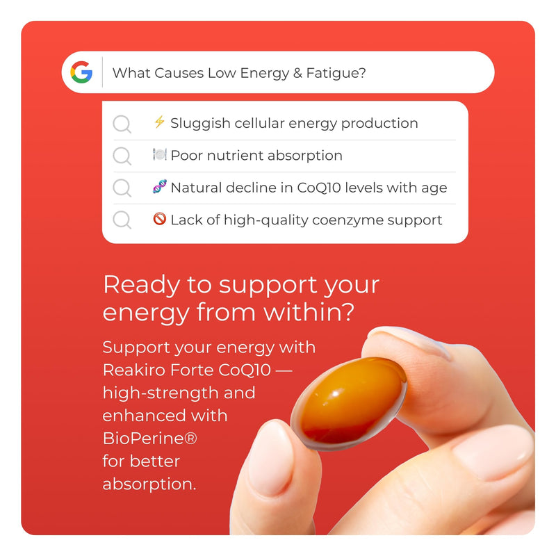 Reakiro Forte Coenzyme Q10 200mg of CoQ10 per Capsule, 60pcs I High Strength Naturally Fermented Co Enzyme Q10 Supplement with BioPerine I Expertly Crafted for Optimal Energy and Vitality 60 count (Pack of 1)