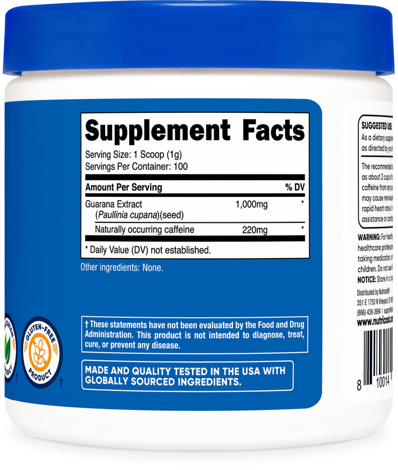 [Australia] - Nutricost Guarana Extract Powder 100 Grams - Natural Brazilian Herbal Caffeine/Energizer Supplement 3.5 Ounce (Pack of 1) 