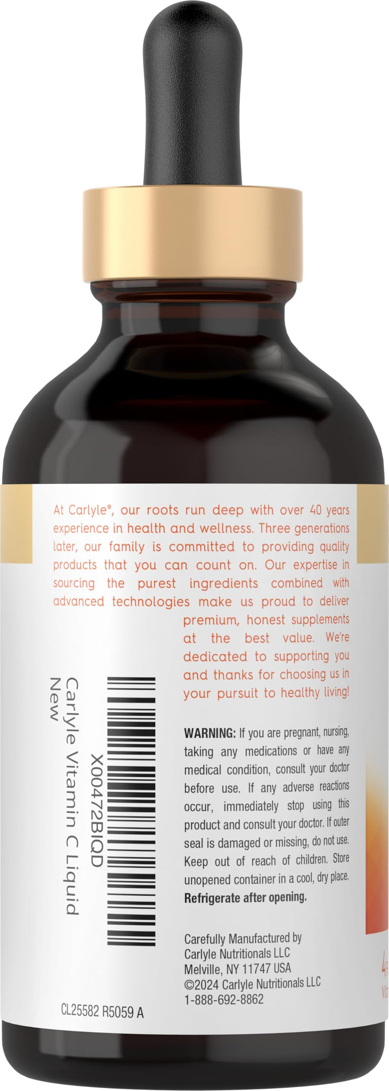 Carlyle Vitamin C Liquid Drops | 4 fl. oz | Ascorbic Acid and Sodium Ascorbate | Orange Flavor | Vegan, Non-GMO, Gluten Free Supplement
