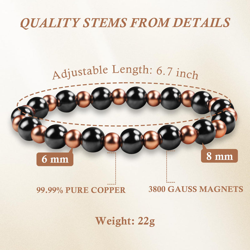 [Australia] - Copper Bracelets for Women Magnetic Bracelet as Boss Gifts for Women,Dainty Copper Jewelry with 3800 Gauss Magnets, Birthday Gifts for Her Stretch Bead Braclets Pulseras Para Mujer Women 6.5"-8.5" 