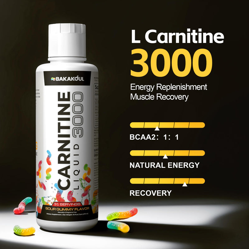 [Australia] - L Carnitine Supplement Liquid 3000, with BCAA Sports Supplements, Help Support Energy Boosts, Support Muscle, Efficient Formula with Acetyl Rapid Absorption, Sustained Energy, Sour Gummy Flavor 