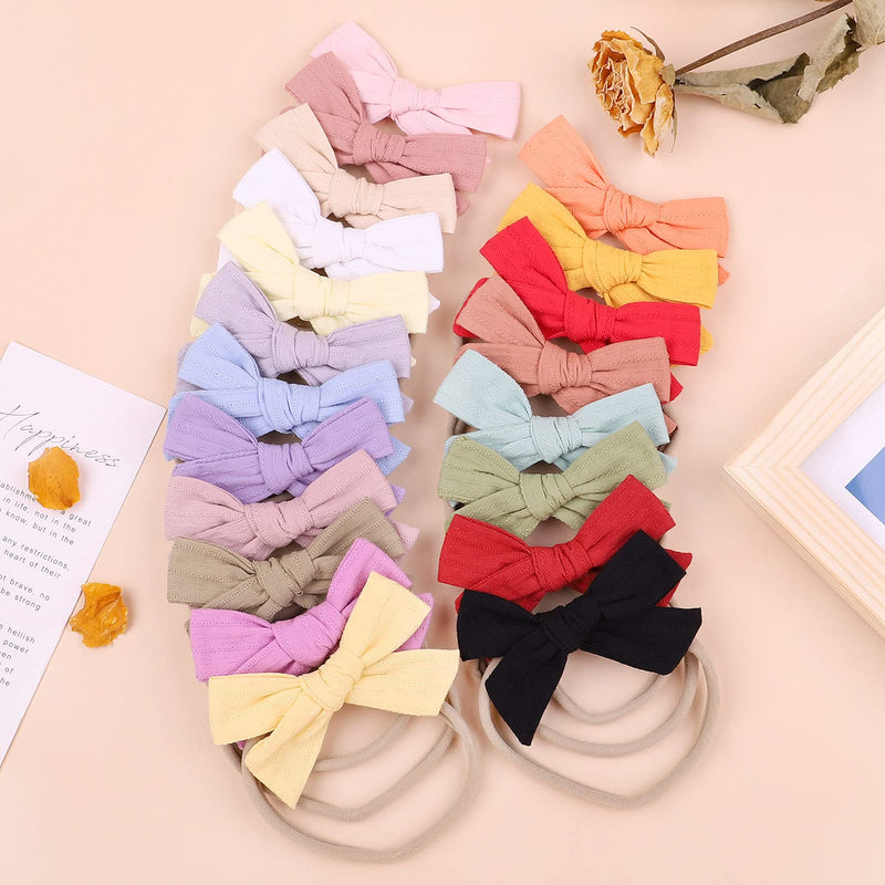 20pcs Baby Girls Cotton Hair Bows Headbands Nylon Hair Bands Elastic Hair Accessories for Newborn Kids Infants Toddlers 4- 20PCS baby girl bows