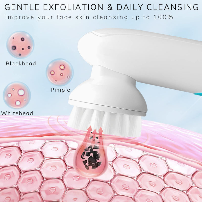 Electric Facial Cleansing Brush Set - Deep Cleansing System - Silicone & Bristle Brush Heads - 2-Speed Modes - Waterproof - Sensitive Skin