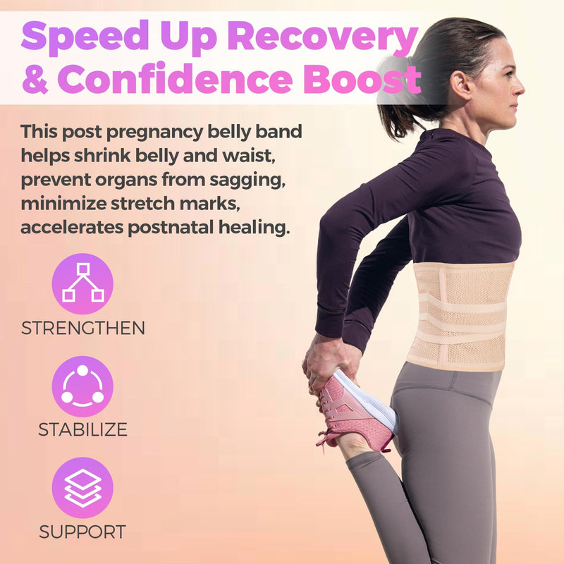 Shrink Smart Postpartum Belt - Belly Support Recovery Wrap - Postpartum Belly Band, Slimming Girdle, Body & Waist Shapewear, Post Surgery Pregnancy Support Band (Beige, Large/X-Large) Large-X-Large Beige