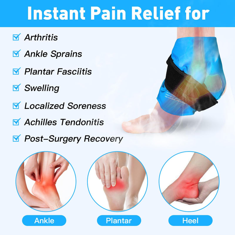 [Australia] - Ankle Ice Pack Wrap for Swelling, Reusable Gel Ice Pack for Ankle Injuries, Cold Compress Therapy for Foot Pain Relief, Achilles Tendonitis, Plantar Fasciitis, Sprains BLUE 1 PACK 