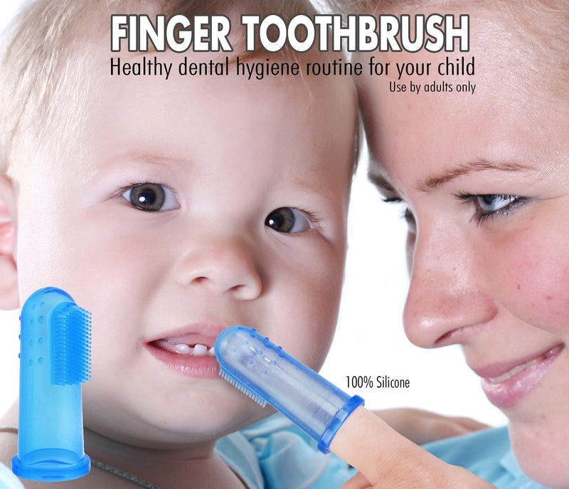 [Australia] - Brilliant Baby Finger Toothbrush - Silicone Gum Massager and Teether Brush for Infant and Toddler, 3 Months Old and Up, Gum and Tooth Cleaner, for Teething Relief- Oral Care, Blue/Clear, 2 (Pack of 2) 2 Count (Pack of 2) 