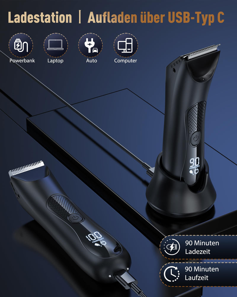 [Australia] - Men's intimate razor, 2 in 1 men's electric razor with standing charging station, IPX7 waterproof, adjustable men's beard trimmer, men's intimate razor for beard, intimate area, testicles 8119 