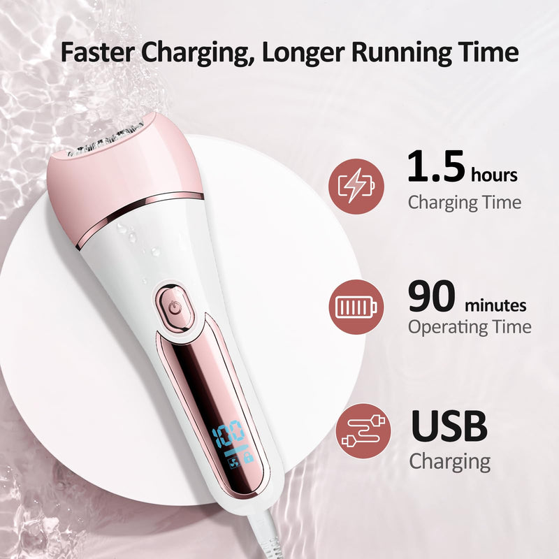 [Australia] - Epilator for Women, 6 in 1 Hair Removal Epilator, Shaver, Face Razor, Facial Brush, Face Massage and Body Exfoliator,IPX7 Waterproof Rechargeable Hair Removal for Women (Pink) Pink 