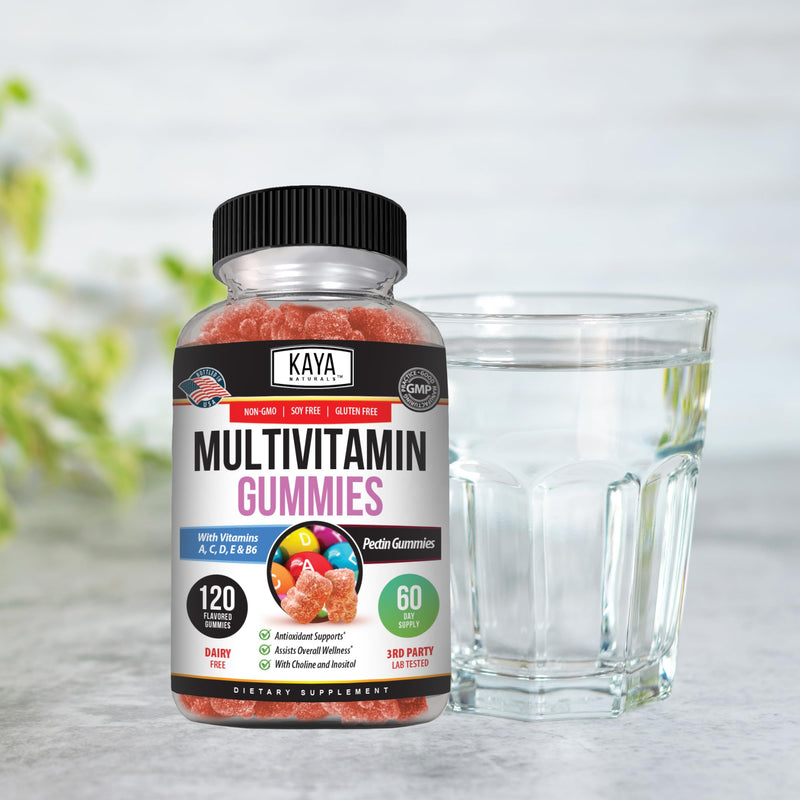 Kaya Naturals Adult Multi Vitamin Gummy, 120 Count, Biotin, Vitamin A, B-12, C & E, Including Zinc, Folic Acid, Strawberry Flavor (120 Gummies) (Pack of 2) 120 Count (Pack of 2)