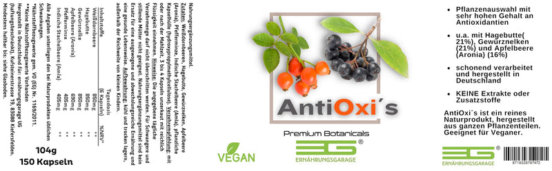 [Australia] - AntiOxi´s – 150 capsules | Plant complex with very high antioxidant content | recommended with every meal | NO extracts, additives or insects | Premium botanicals from the nutrition garage 