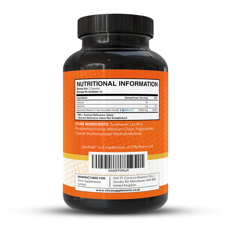 Vinco Liposomal Vitamin C Capsules 1000mg - Advanced Absorption Technology for Daily Wellness Support - Supports Immune Function, Energy Levels & Skin Health - Liposomal VIT C - 120 Vegan Capsules