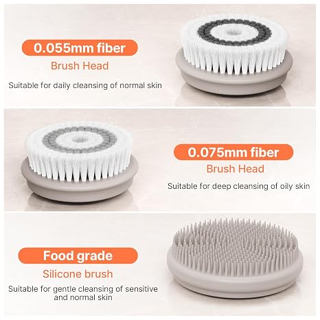 TOUCHBeauty Facial Cleansing Brush Electric, Face Cleansing Brush with Stand, 3 Brush Heads, 2 Speeds, IPX5 Waterproof, Battery-Powered, Suitable for All Skin Types, TB-0759D White