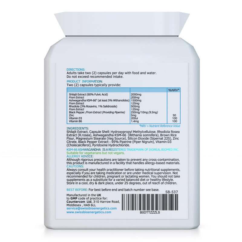 Rhodiola, Ashwagandha and Shilajit - ClearZen - Adaptogen 3-in-1 Ashwagandha KSM-66 1500mg, Rhodiola 500mg (3% Rosavins, 1% Salidrosides) & Shilajit 60% Fulvic Acid - No Artificial fillers or Binders