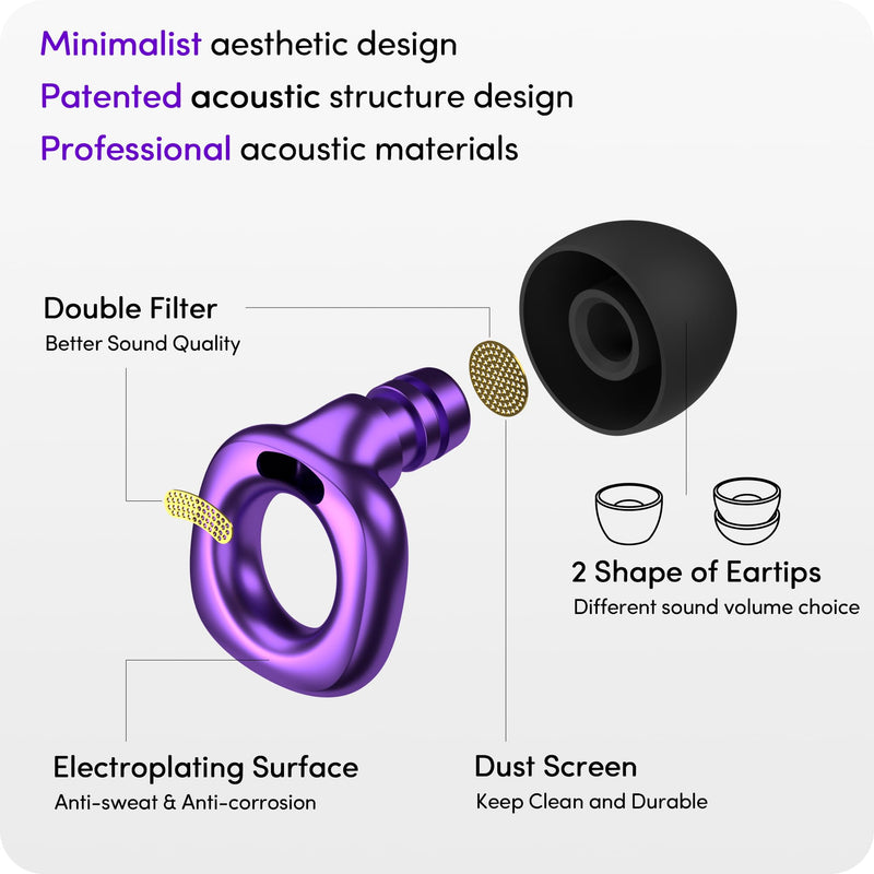 [Australia] - Style Ear Plugs for Noise Reduction, Reusable High Fidelity Earplugs for Concerts, Musicians, Motorcycles, Study, Parent, Party, Flights & Noise Sensitivity, 18-29dB Noise Cancelling (Violet) Violet 