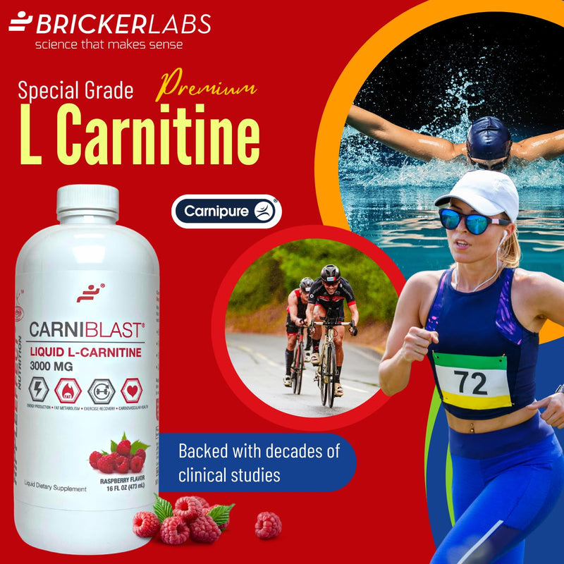 [Australia] - CARNIBLAST Liquid L-Carnitine 3000mg, Premium L Carnitine Carnipure, Energy Nutrition, Energy Supplement and Energy Booster, Raspberry, 16 fl oz 