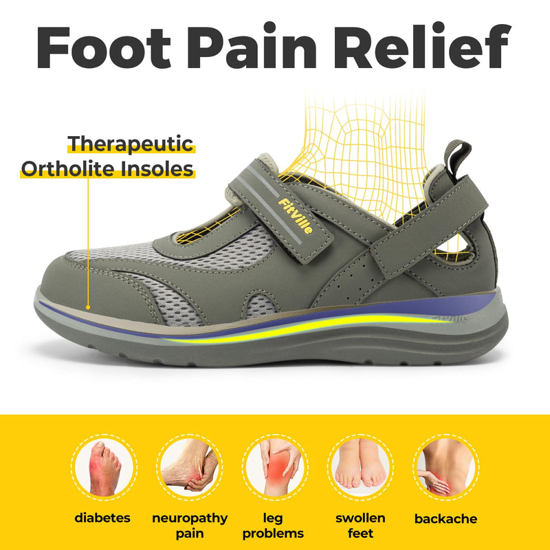 [Australia] - FitVille Women's Diabetic Shoes Extra Wide Width Diabetic Sandals for Women, Diabetic Walking Shoes Adjustable Closure Arch Support Orthopedic Shoes for Swollen Feet Plantar Fasciitis 11 Wide Grey 