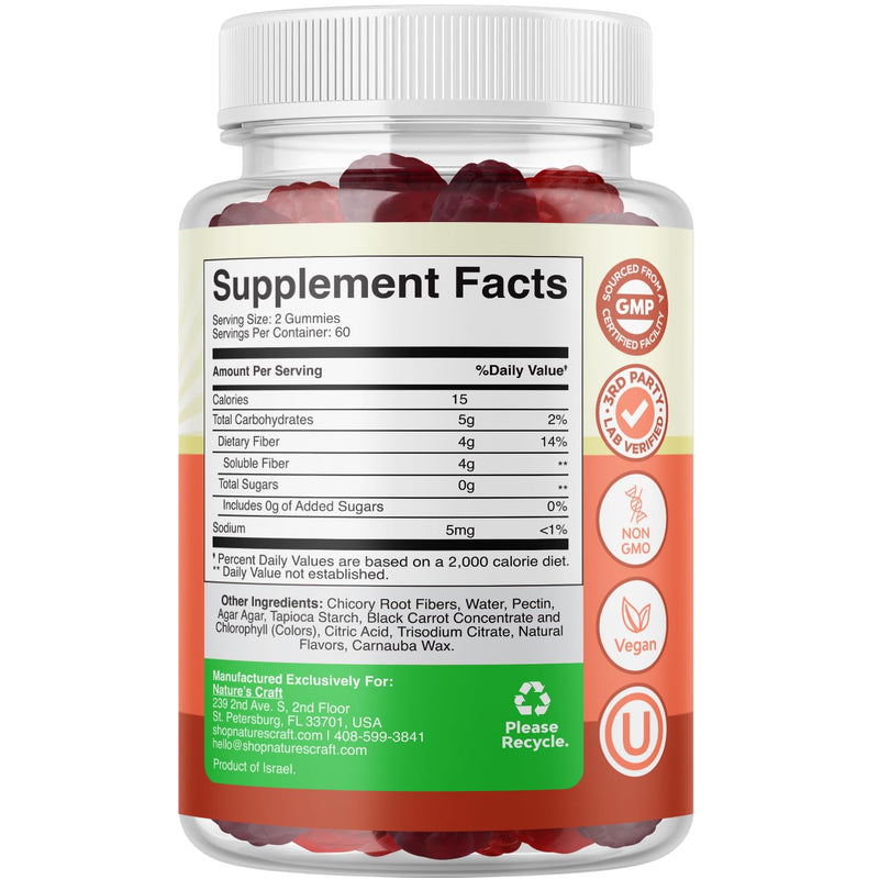 [Australia] - Sugar Free Fiber Gummies for Adults - High Fiber Supplement Gummies Vitamins for Adults with Prebiotic Soluble Chicory Root for Immunity and Digestive Support - Non GMO Halal Vegan Kosher Gluten Free 