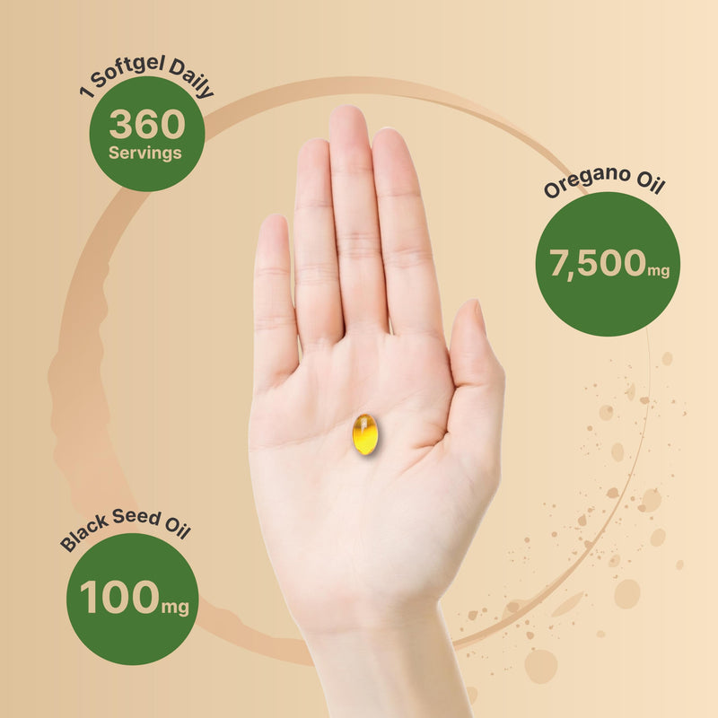 [Australia] - NatureBell Oregano Oil 7,500mg with Black Seed Oil, 360 Softgels | 360-day Supply Essential Oils for Immune Health | Retains High Concentrated Carvacrol & Thymoquinone ‚Äì Non-GMO 