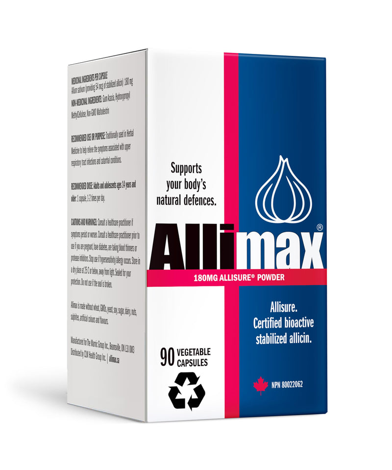 [Australia] - ALLIMAX 180mg 90 Capsules. Allicin Garlic Supplement to Support Your Body’s Immune Function. Contains Stabilized and Potent Bioactive Allicin, Extracted from Clean & Sustainable Spanish Grown Garlic. 