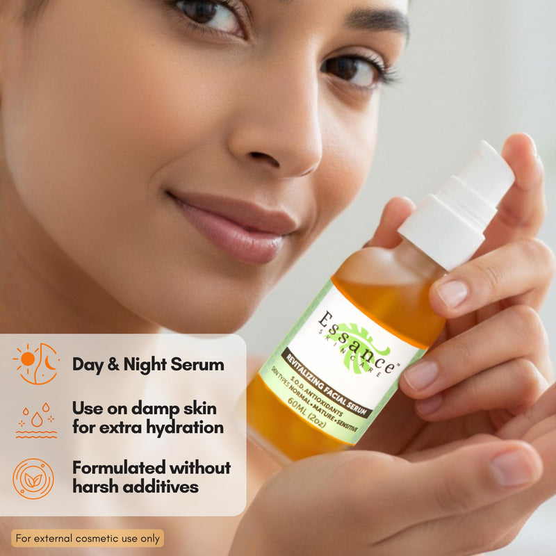 Essance Face Serum 2 oz | Hydrating Facial Serum with Sea Buckthorn | Vitamin Jojoba, Argan Oil | Lightweight, Vegan, Paraben & Sulfate Free | Day, Night & Travel | All Skin Types | Women, Men