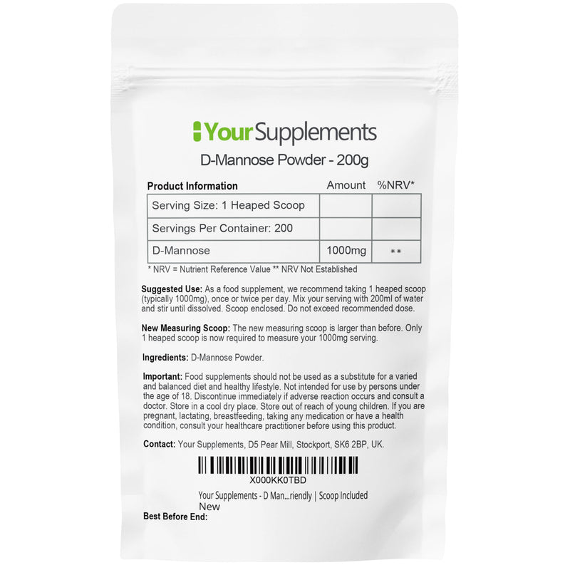 Your Supplements - D Mannose Pure Powder 200g | Natural & Non GMO | Vegetarian & Vegan Friendly | Scoop Included 200 g (Pack of 1)