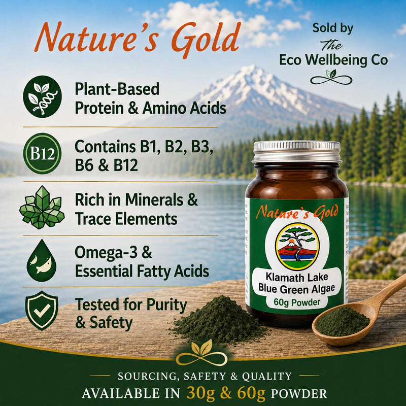 Nature's Gold Klamath Lake Blue Green Algae Powder 30g | Pure AFA Algae Food Supplement | Vegan | Powder | No Fillers | from Upper Klamath Lake, Oregon 30 g (Pack of 1)