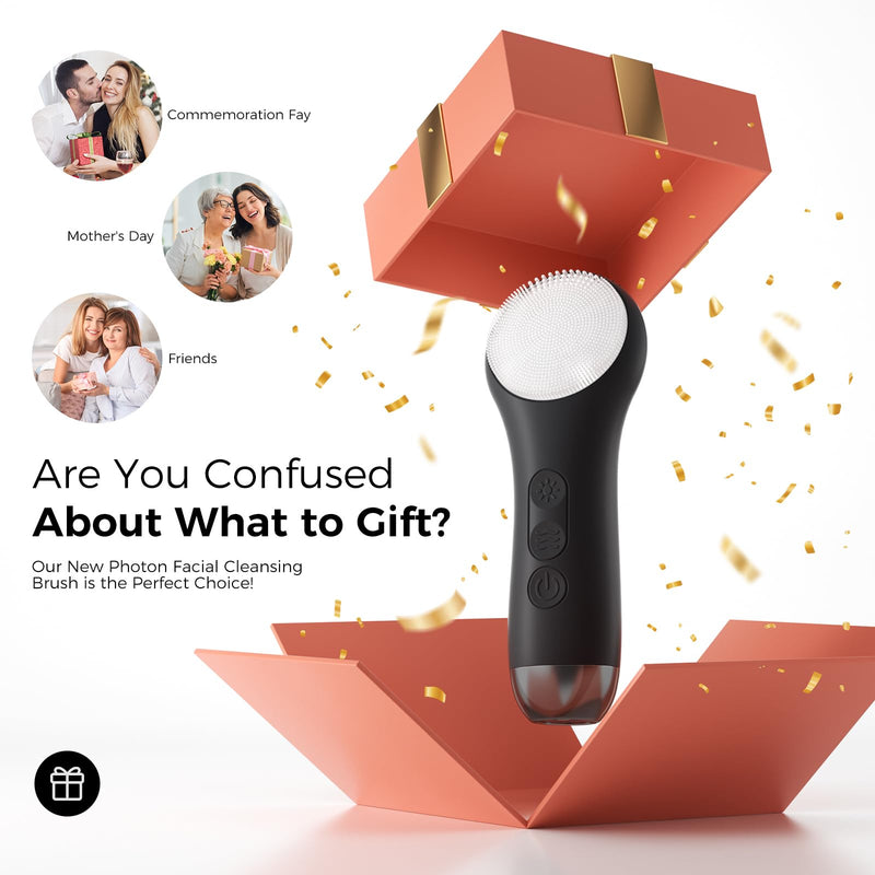 [Australia] - Facial Cleansing Brush Face Scrubber - Rechargeable Electric Face Cleansing Brush with 4 LED Gentle Light Liquid Silicone Modes Exfoliator,IPX7 Waterproof Ideal Gift for Men and Women-Black Black 