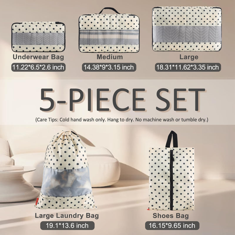 Travel Duffle Bag with Shoe Compartment and 5 Set Polka Dot Packing Cubes for Travel