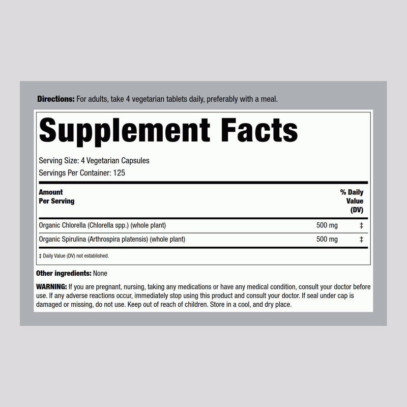 [Australia] - Piping Rock Chlorella Spirulina Organic | 500 Tablets | Vegetarian Pills | Non-GMO, Gluten Free Supplement 500 Count (Pack of 1) 