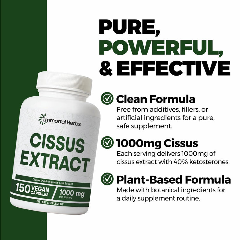[Australia] - Cissus Quadrangularis Supplement 1000mg, 150 Pills, Pure Extract Powder with 40% Ketosterones, Non-GMO and Gluten-Free Cissus Extract Capsules for Men and Women 