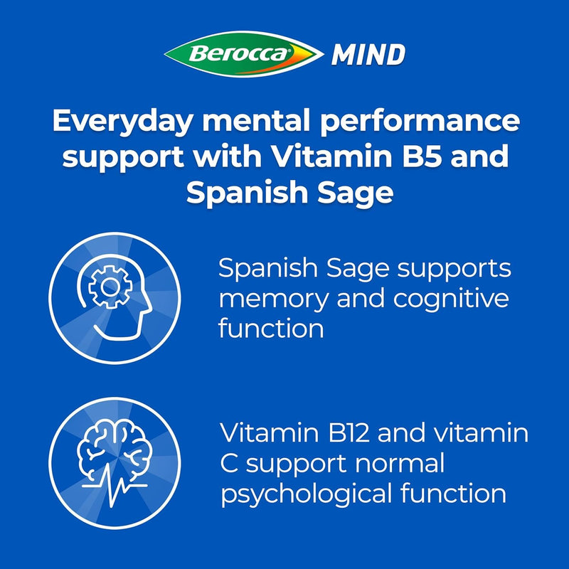 Berocca Mind Effervescent Tablets Including B Vitamins, with Spanish Sage to Support Memory and Mental Performance - 15 Tablets x 4 Pack - Citrus Flavour 1 count (Pack of 60)