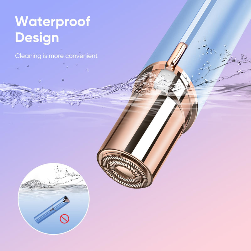 Facial Hair Remover for Women- as Seen on TV Painless Face Shaver -Mini Hair Remover, Electric Razor Shaver Portable Bikini Epilator for Lips, Chin, Armpit, Peach Fuzz, Fingers, Neck, Cheek Blue+2 Heads